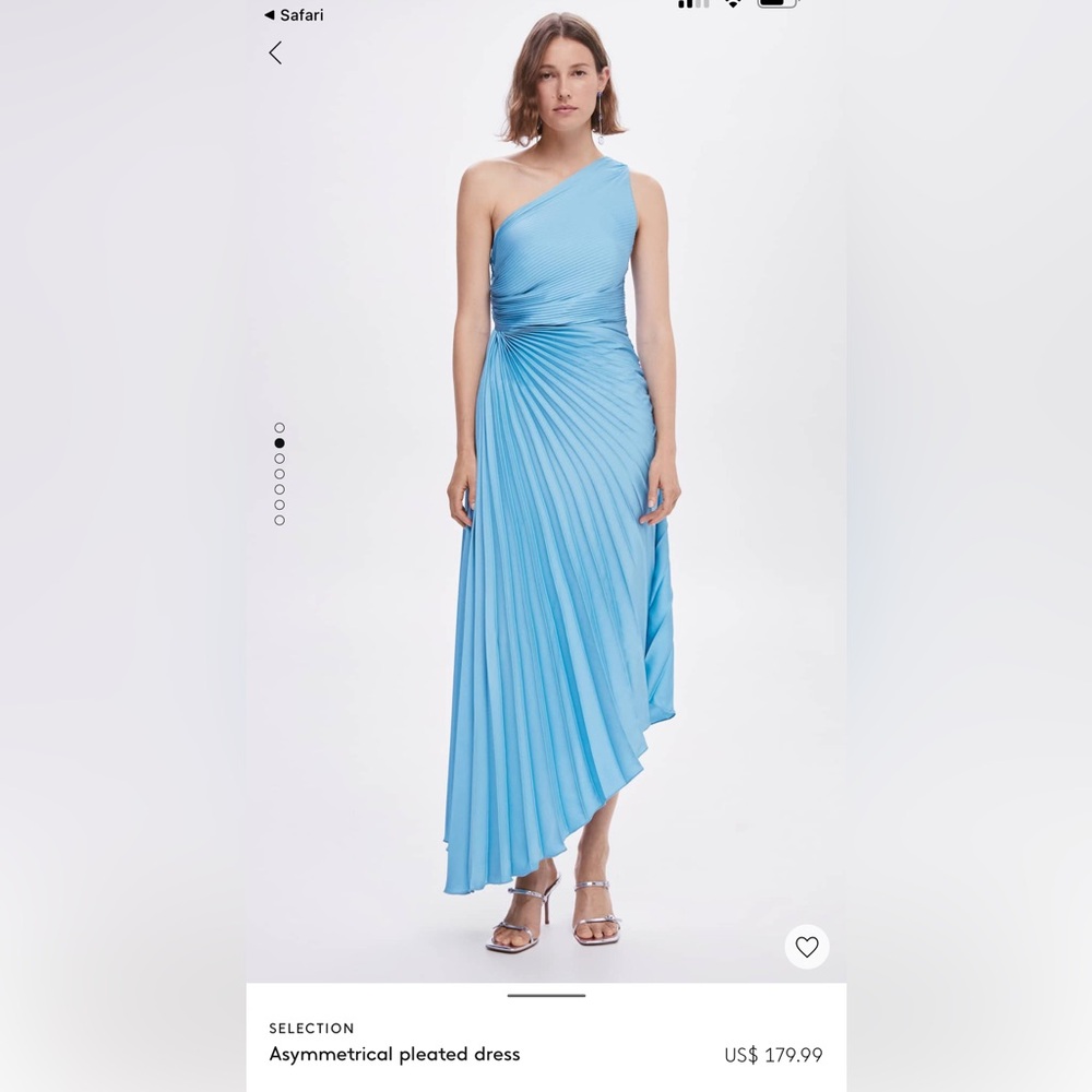 Mango Blue Asymmetric Pleated Midi Dress